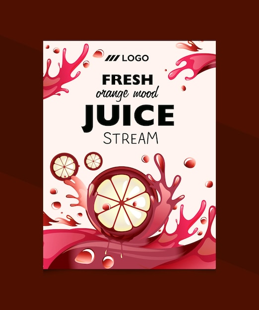 A poster for juice stream with a splash of liquid and the words " fresh orange wood ".