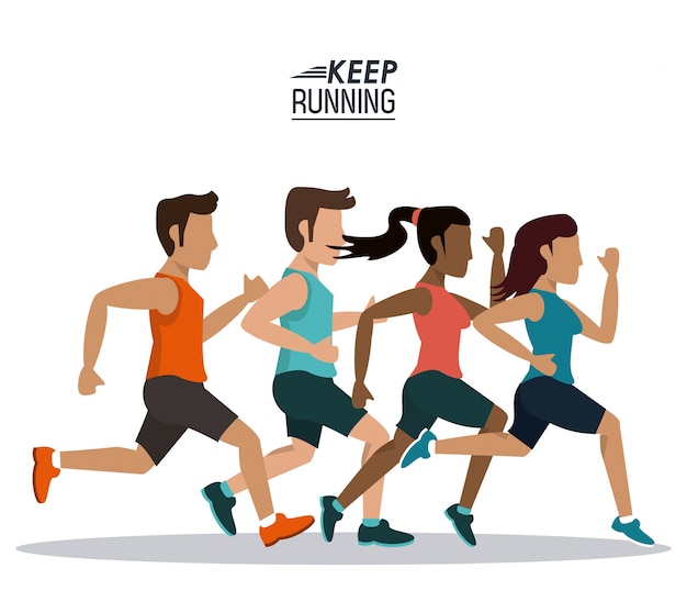 Poster keep running with male and female team of athletes