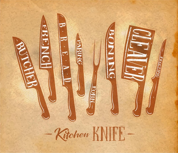 Poster kitchen meat cutting knifes butcher