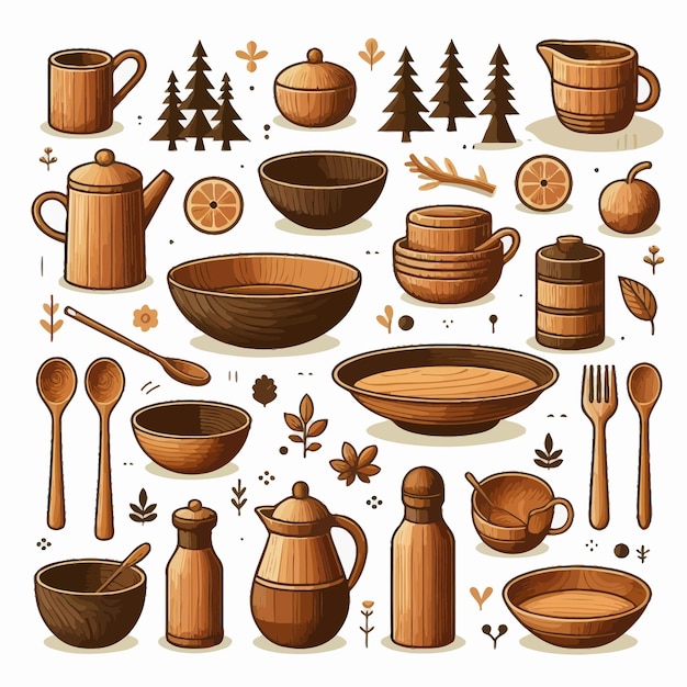 Vector a poster for a kitchen with a wooden bowl and a wooden spoon