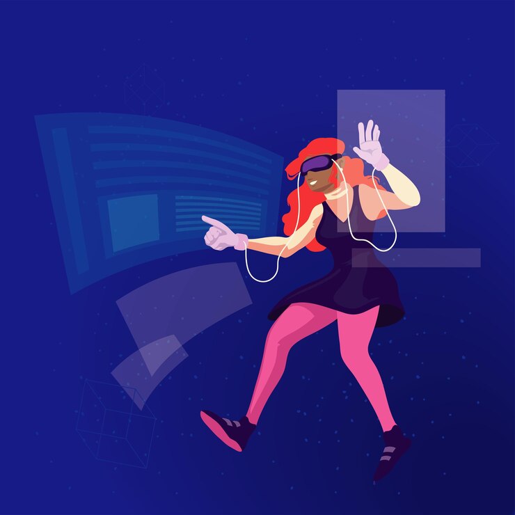 Vector poster of lady on metaverse