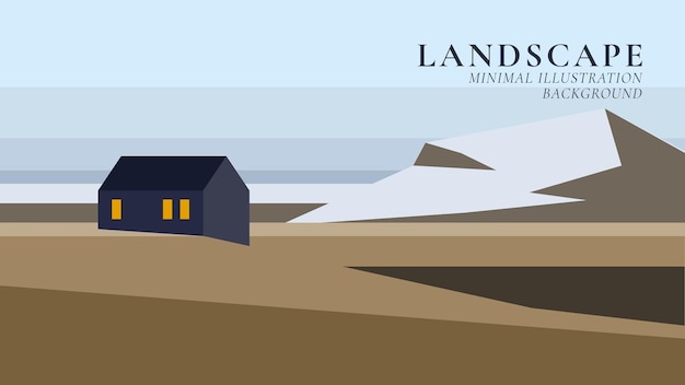 Vettore un poster per la terra degli dei che mostra una casa su un paesaggio innevato.