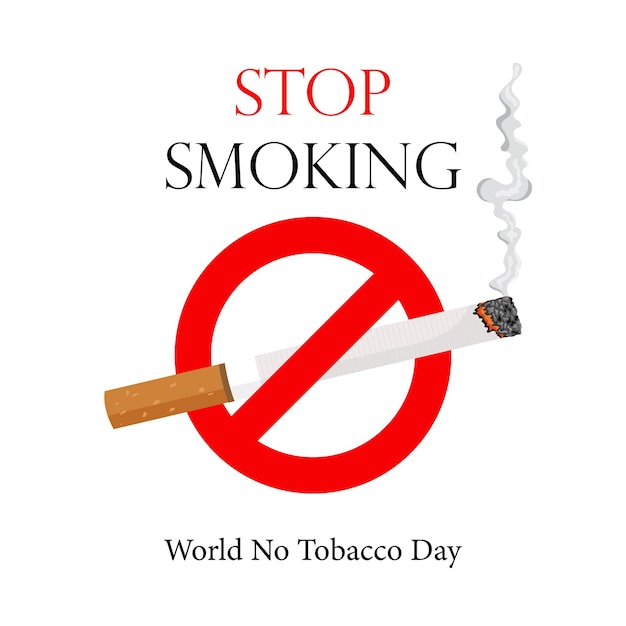 Poster leaflet or banner dedicated to the World No Tobacco Day with an image of smoking cigarette Vector illustration stop tobacco