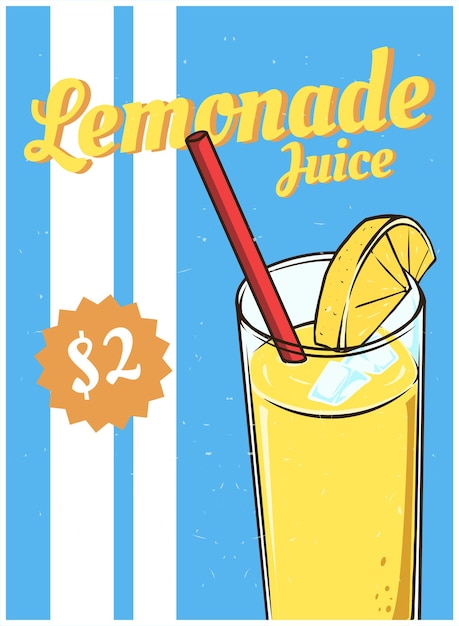 Плакат для лимонадного сока с соломинкой.