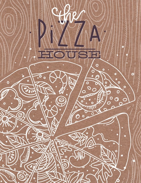 Vector poster lettering the pizza house drawing with grey lines