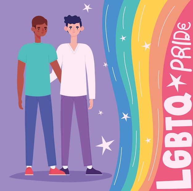 Vector poster of lgtbq couple with pride lettering