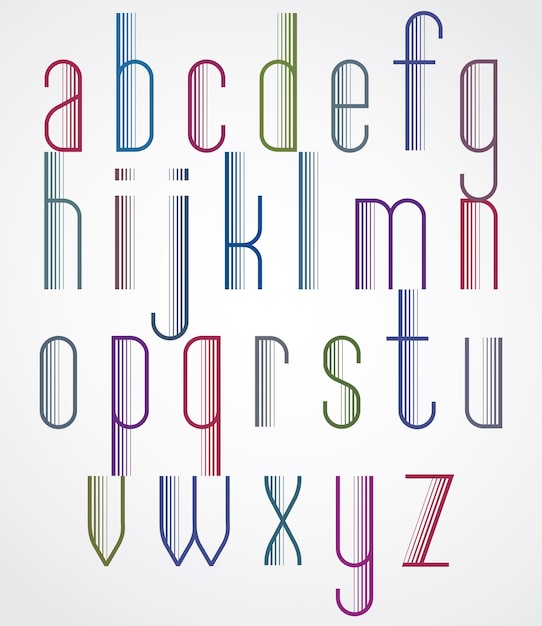 Poster licht kleurrijk lettertype op witte achtergrond, gestreepte hoge letters met omtrek.