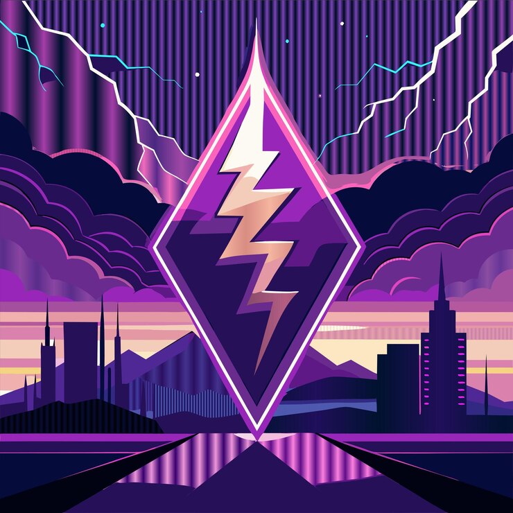 Vector a poster for a lightning storm with a city in the background