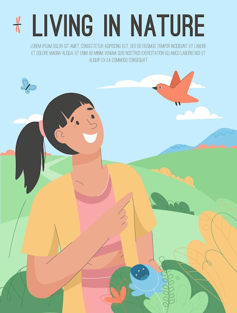 Vector poster of living in nature concept