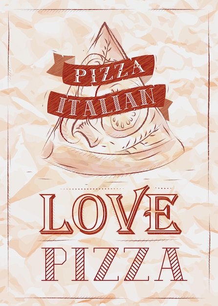 Vector poster love pizza retro