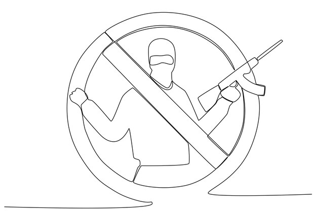 a poster of a man who is forbidden to use a gun antiterrorism day one line drawing