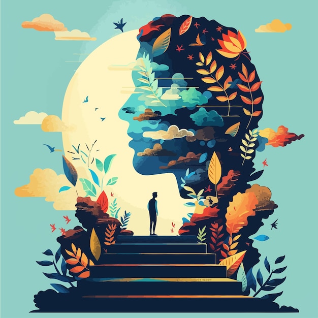 Vector a poster for a man with a man standing on a staircase and the moon in the background