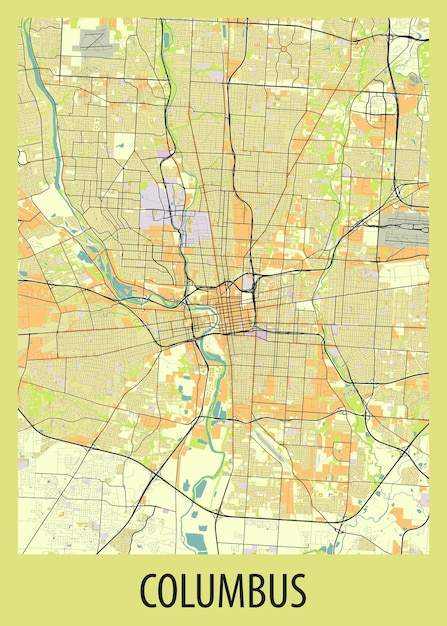 Mappa poster di columbus, ohio, stati uniti