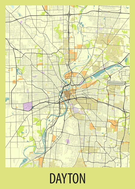 Vettore mappa poster di dayton, ohio, stati uniti