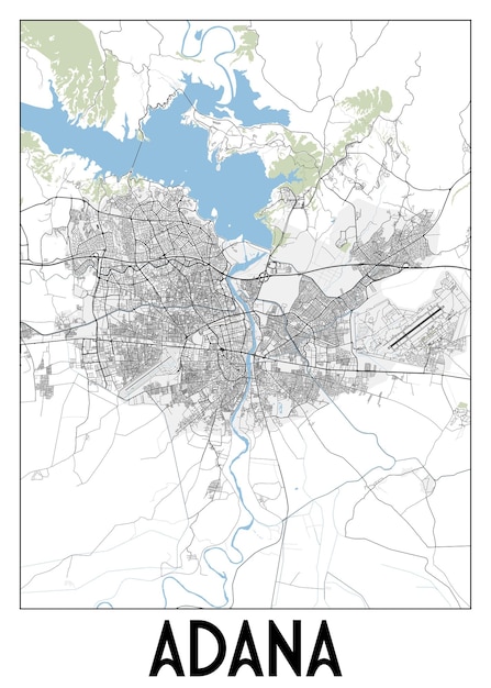 벡터 터키 아다나의 포스터 지도