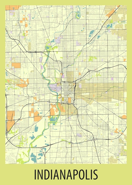 Вектор Плакатная карта индианаполиса, штат индиана, сша