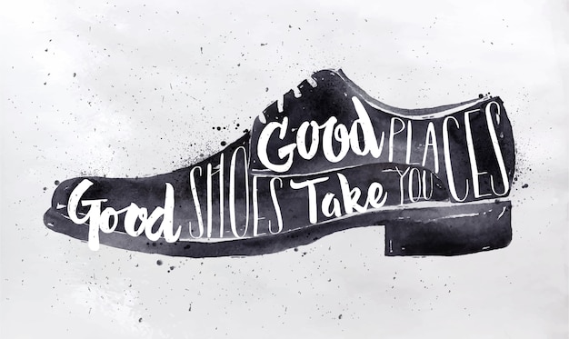 Vector poster men shoes in retro vintage style lettering