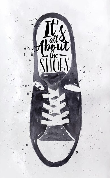 Poster men sport shoes in retro vintage style lettering