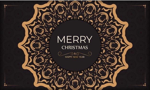 Vector poster merry christmas and happy new year in black color with winter ornament