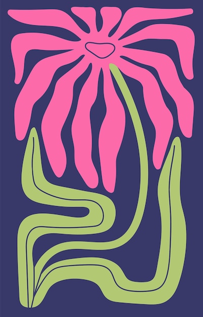 Poster met abstracte bloemen Vintage bloemenkunst aan de muur Groovy botanische ansichtkaart Funky gestileerde plant met onregelmatige vorm van bladeren Moderne verticale interieurdecoratie Platte grafische vectorillustratie