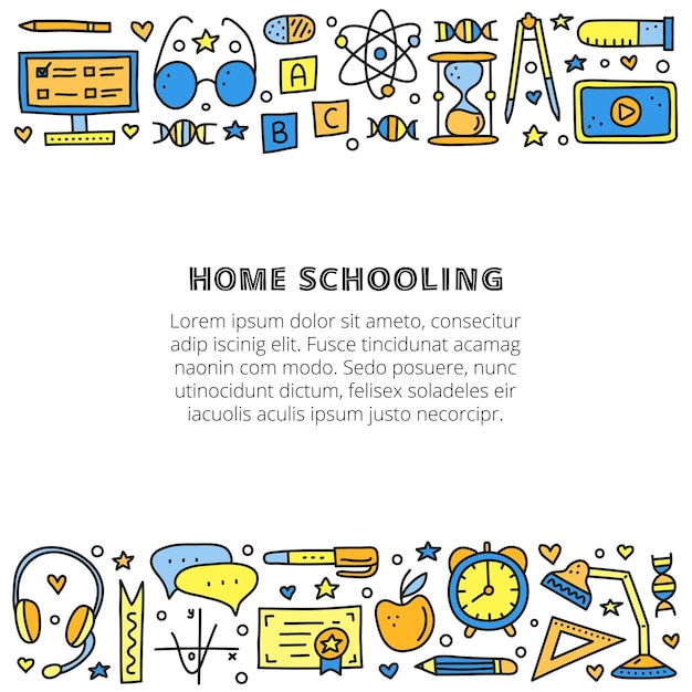 Poster met belettering en doodle onderwijs e-learning iconen