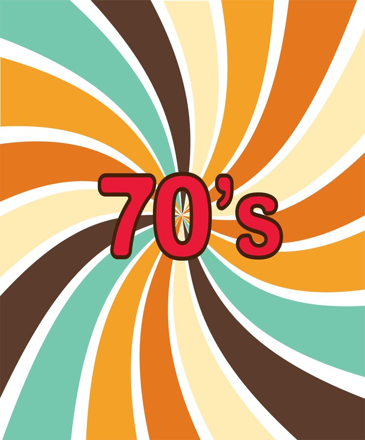 Vector poster met de inscriptie jaren '70 met gebogen strepen van verschillende kleuren vector illustratie