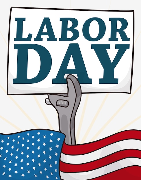 Vector poster met een amerikaanse vlag en een sleutel met een bord ter herdenking van de labor day-viering
