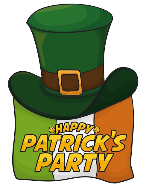 Vector poster met een leprechaunhoed en een ierse vlag met een groetschrift voor de viering van st. patrick's day