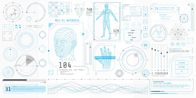 Poster met een set futuristische HUD-elementen rond het thema Bio Scanning.