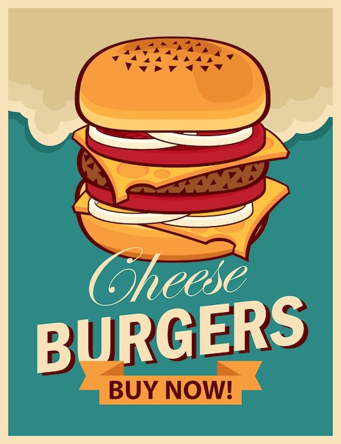 Poster met hamburger in retrostijl