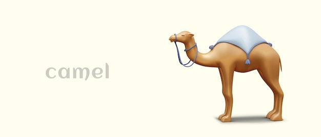 Vector poster met realistisch camel side view 3d beeldje van een bultrug pakkend dier