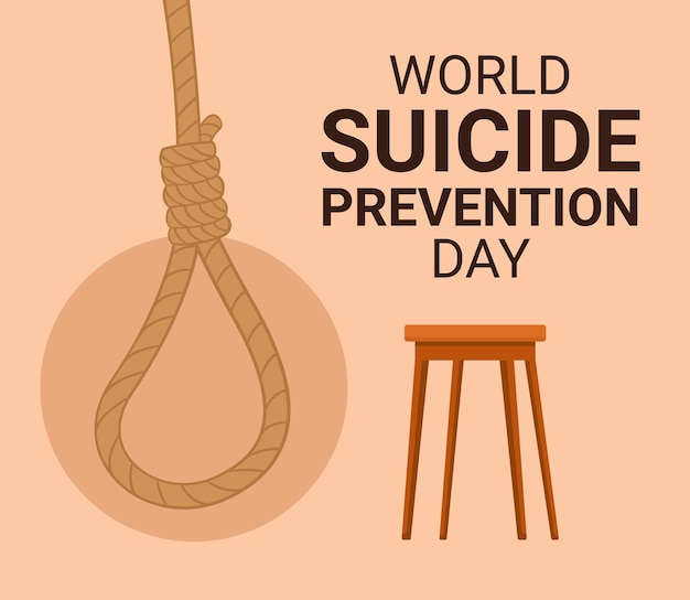 Poster met touw met de tekst Werelddag voor zelfmoordpreventie