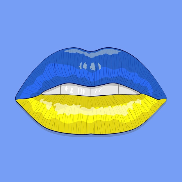 Poster met vrouwelijke lippen in de kleuren van de oekraïense vlag blijf bij oekraïne geen oorlog