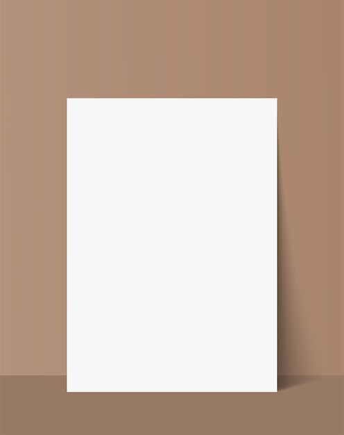 Poster mockup. White sheet standing in front of the neutral colored wall. Vector illustration.