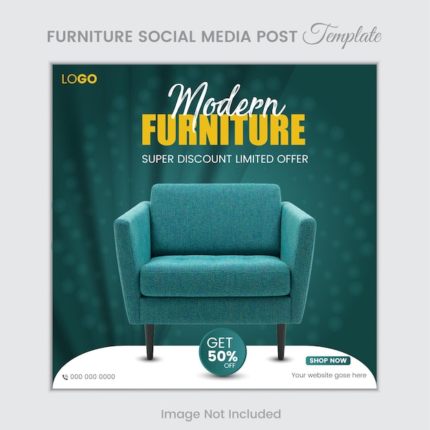 A poster for modern media post template with a blue chair