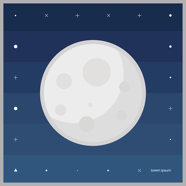 A poster for the moon that is in a dark blue space.