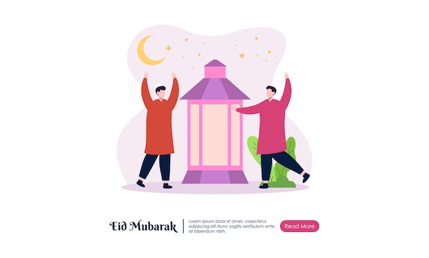 Vector a poster for a mosque with two men reaching for the moon