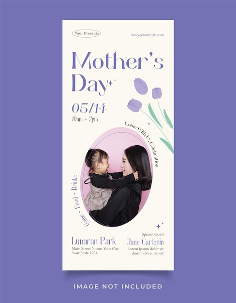 A poster for a mother's day event with a picture of a mother and her child.