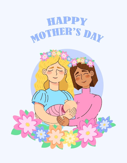 A poster for mother's day with a mother holding a baby.