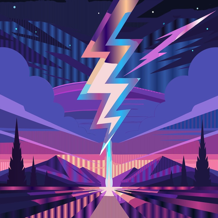 Vector a poster for a movie called lightning and a city