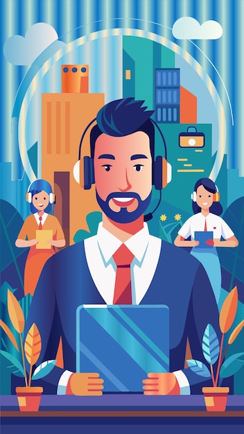 a poster for a movie called a man with headphones and a woman with a laptop in her hand