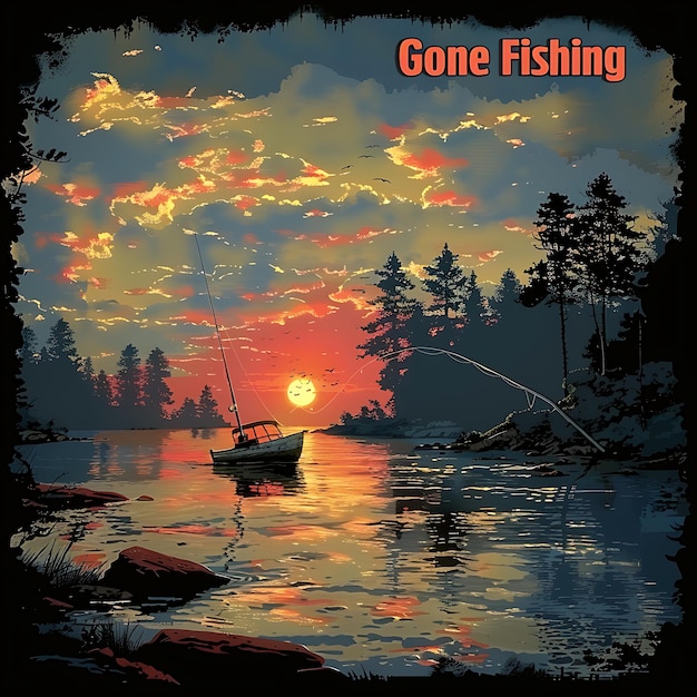Vector a poster for the movie quot gone fishing quot is on the water