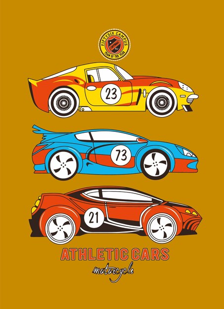 Vector a poster of a muscle car and a car with the number 5 on it