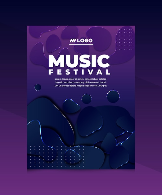 Vettore un poster per festival musicali con cerchi blu sul fondo.