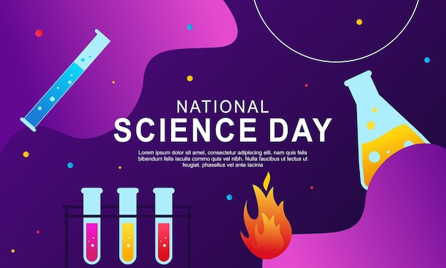 Vector a poster for national science day with a fire and smoke.