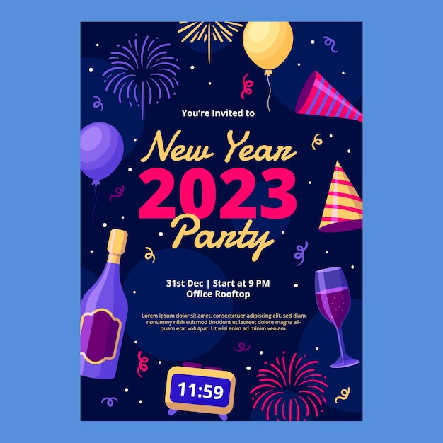 a poster for new year  s party with a party on the top