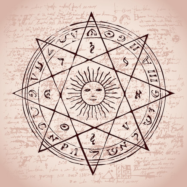 poster on occult theme with stars and sun