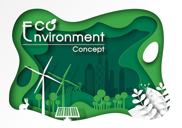 紙カットレイヤースタイルのエコ環境コンセプトと世界環境デーのポスター