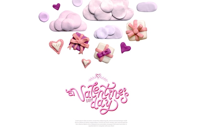 Poster of spandoek met wolken geschenkdozen en plasticine harten