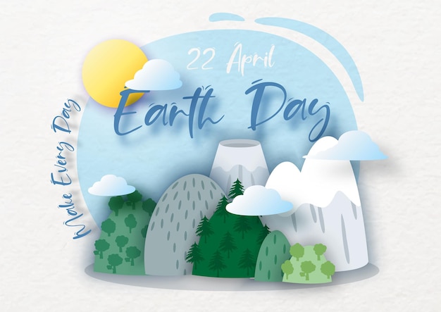 Плакат всемирного дня земли в стиле вырезки из бумаги и векторном дизайне